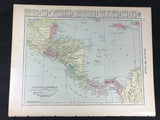 Antique 1919 Map Double Sided Gulf of Mexico / Central America Submarine