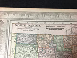 Antique 1919 USA Map Double Sided Nebraska (2 page) / North Dakota (1 page)