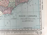 Antique 1919 USA Map Double Sided North Carolina and South Carolina