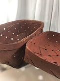 Antique Basket Bent Split Wood Hinged w/ Bail Red Paint Handmade Primitive AAFA - Cabin Fever Purveyors