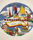 Vtg Massachuestts State Souvenir Plate Multicolor Transferware Various Scenes