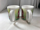 Easter Mugs Set of 2 Playful Bunnies Butterflies Flowers Made in China - Cabin Fever Purveyors
