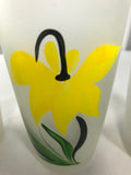 Vtg 4 Frosted Gay Fad Hand Painted Floral Tumblers Yellow w/ Green 5" Tall - Cabin Fever Purveyors
