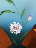 Fenton Blue Lagoon Fan Vase Hand Painted 9550 BP Robinson Sticker / Embossed